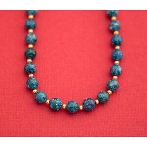 Vintage Blue/Gold Beaded Necklace 24 inches F1